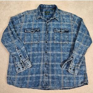 Orvis Mens XL Blue Plaid Denim Long Sleeve Button Up Shirt Active Fit‎
